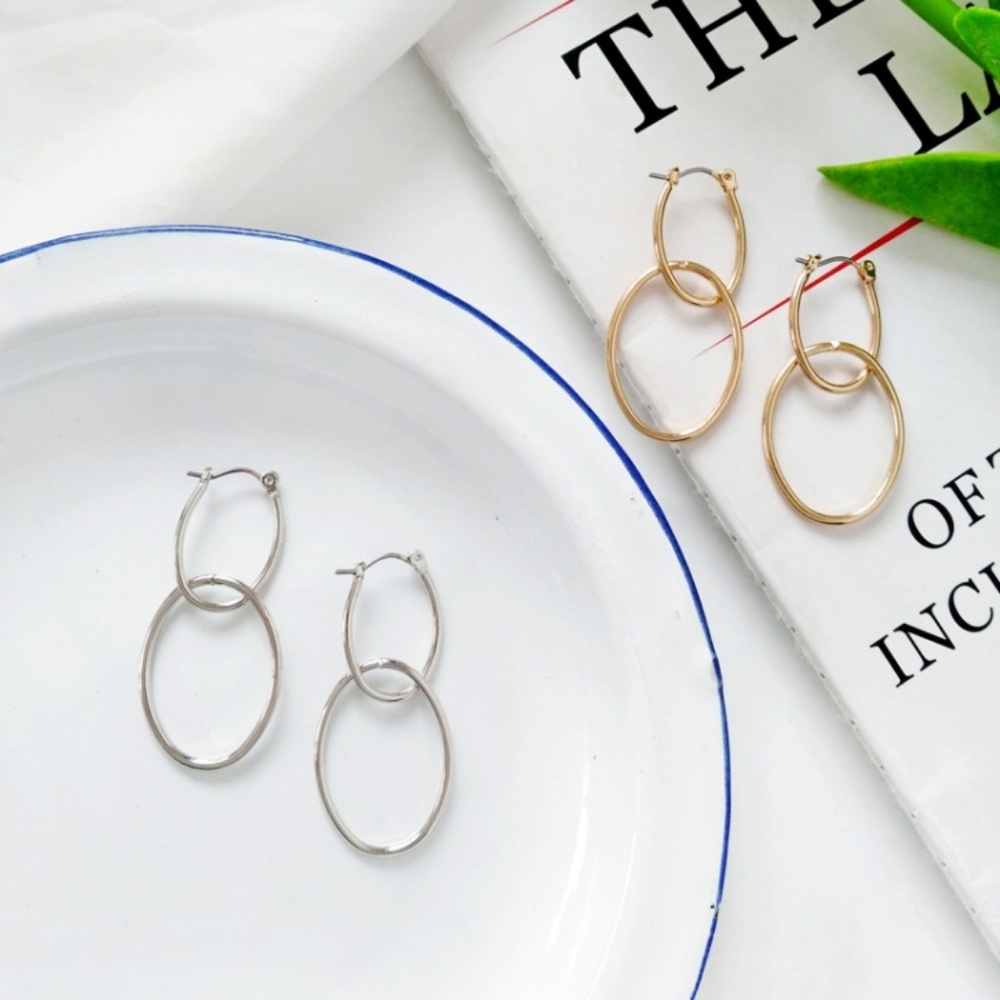 Double Layer Geometric Drop Earrings - Picture 3 of 8